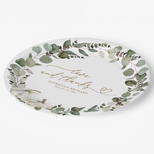 愛と感謝してい緑のパンプキ結婚ン ペーパープレート (アングル)