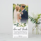 愛と感謝してい緑のフローラの結婚写真カード カード (スタンド正面)