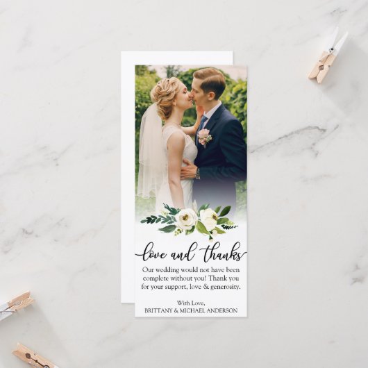 愛と感謝してい緑のフローラの結婚写真カード カード (正面/裏面インサイチュ)