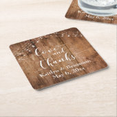 愛と感謝してい茶素朴材&ライト スクエアペーパーコースター (アングル)