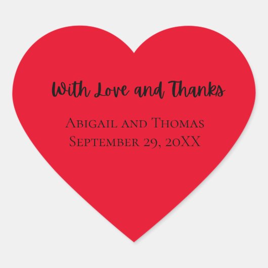 愛と感謝してい赤いハートでパーソナライズ結婚 ハートシール (正面)