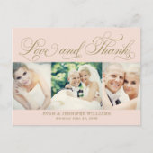 愛と感謝してい赤面の金ゴールド写真の結婚ありがとう ポストカード (正面)
