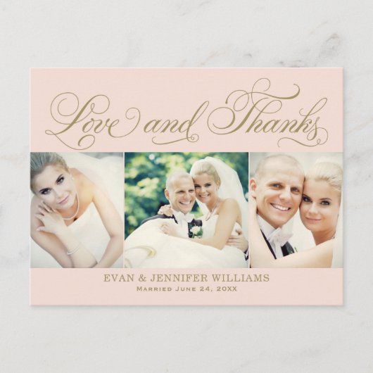 愛と感謝してい赤面の金ゴールド写真の結婚ありがとう ポストカード (正面)