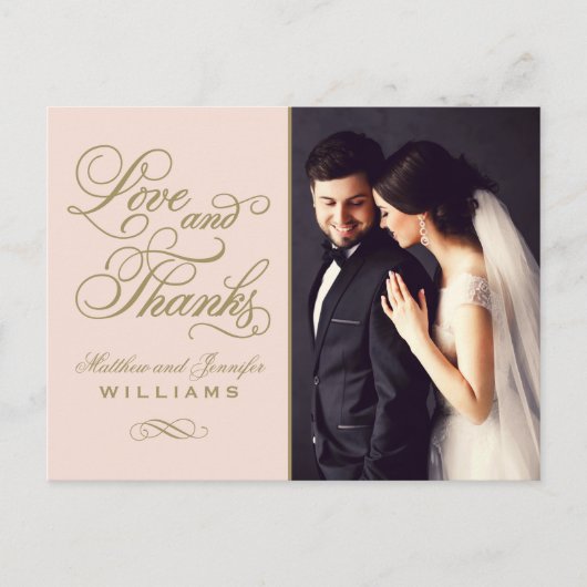 愛と感謝してい赤面の金ゴールド写真の結婚ありがとう ポストカード (正面)