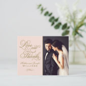 愛と感謝してい赤面の金ゴールド写真の結婚ありがとう ポストカード (スタンド正面)