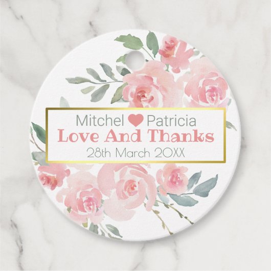 愛と感謝してい赤面ピンクと緑結婚の フェイバータグ (正面)