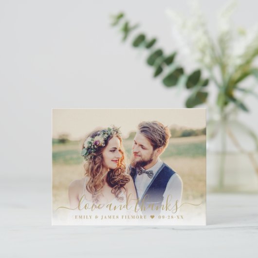 愛と感謝してい金ゴールドの写真結婚ありがとう ポストカード (スタンド正面)