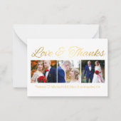 愛と感謝してい金ゴールドシックの結婚3つの写真コラージュ ノートカード (正面)