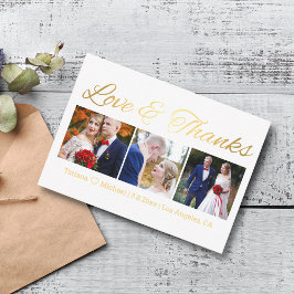 愛と感謝してい金ゴールドシックの結婚3つの写真コラージュ ノートカード