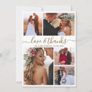 愛と感謝してい金ゴールドスクリプト写真結婚コラージュ サンキューカード