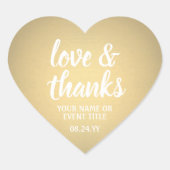 愛と感謝してい金ゴールドホイフェイクルのシンプルエレガントスクリプト ハートシール (正面)
