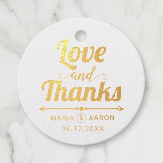 愛と感謝してい金ゴールドホイルタイポグラフィ結婚の フェイバータグ (正面)