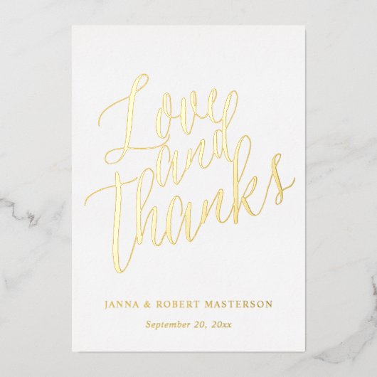 愛と感謝してい金ゴールド書の写真 箔招待状 (正面)