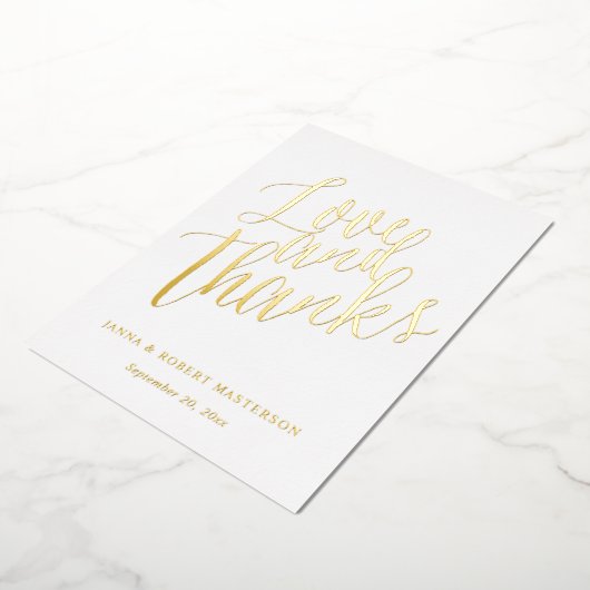 愛と感謝してい金ゴールド書の写真 箔招待状 (回転した状態)
