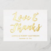 愛と感謝してい金ゴールド書道写真ありがとう 箔招待状 (正面)