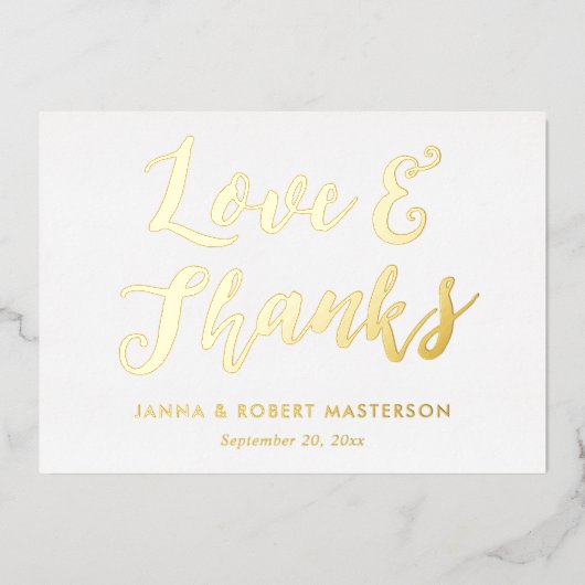 愛と感謝してい金ゴールド書道写真ありがとう 箔招待状 (正面)