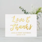 愛と感謝してい金ゴールド書道写真ありがとう 箔招待状 (立ち正面)