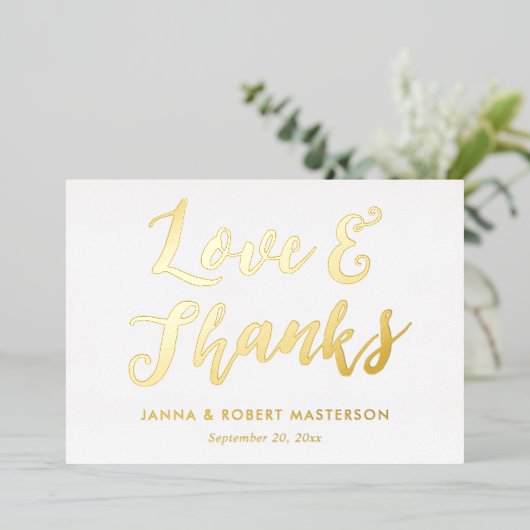 愛と感謝してい金ゴールド書道写真ありがとう 箔招待状 (立ち正面)