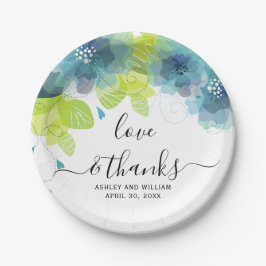 愛と感謝してい青の花、フローラ結婚の ペーパープレート