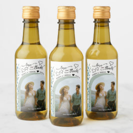 愛と感謝してい青の野の花結婚の写真ミニ ワインラベル