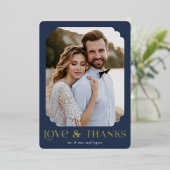 愛と感謝してい青金ゴールド結婚のサンキューカード 箔招待状 (立ち正面)