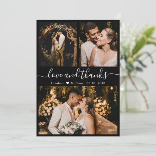 愛と感謝してい黒と白が結婚ありがとう サンキューカード (スタンド正面)