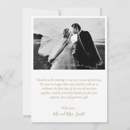 愛と感謝してい黒と金ゴールドの結婚感謝 サンキューカード (裏面)