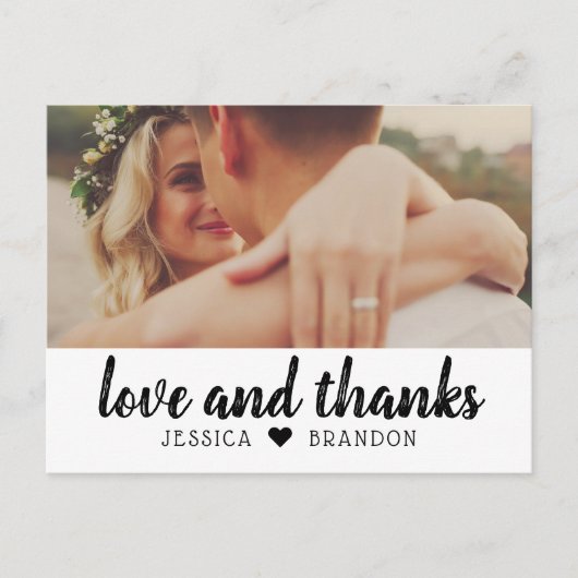 愛と感謝してい黒字素朴の結婚写真 ポストカード (正面)