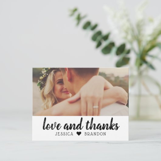 愛と感謝してい黒字素朴の結婚写真 ポストカード (スタンド正面)