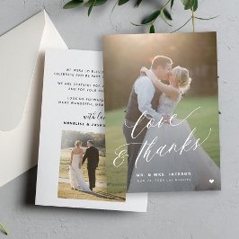 愛と感謝してい2枚の写真のエレガントスクリプ結婚ト サンキューカード