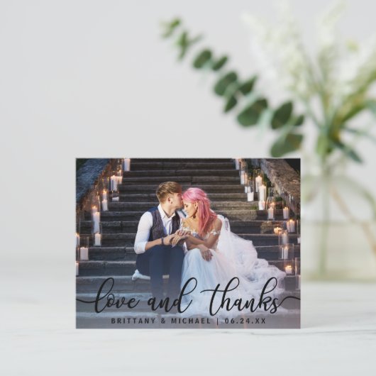 愛と感謝してい |さんモダン結婚の写真ありがとう ポストカード (スタンド正面)