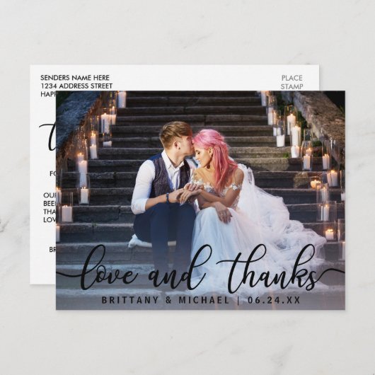 愛と感謝してい |さんモダン結婚の写真ありがとう ポストカード (正面/裏面)