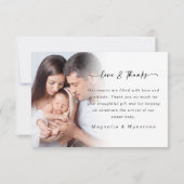 愛と感謝してい |フォトオーバーレイHelloベビー サンキューカード (裏面)