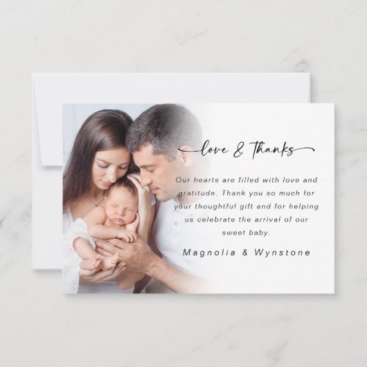愛と感謝してい |フォトオーバーレイHelloベビー サンキューカード (裏面)