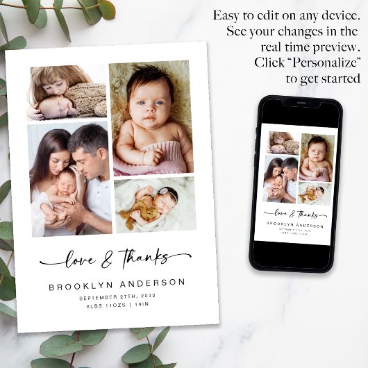 愛と感謝してい |フォーモダンフォト新生児 サンキューカード