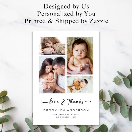 愛と感謝してい |フォーモダンフォト新生児 サンキューカード