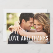 愛と感謝してい |モダンタイポグラフィの結婚写真 サンキューカード (正面)