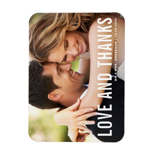 愛と感謝してい |モダンタイポグラフィの結婚写真 マグネット (縦)