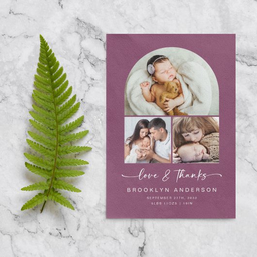 愛と感謝してい | モダン Arch 3写真ベビー サンキューカード