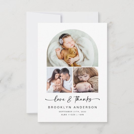 愛と感謝してい | モダン Arch 3写真ベビー サンキューカード (正面)