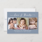 愛と感謝してい |写真モダン3枚の新生児 サンキューカード (正面)