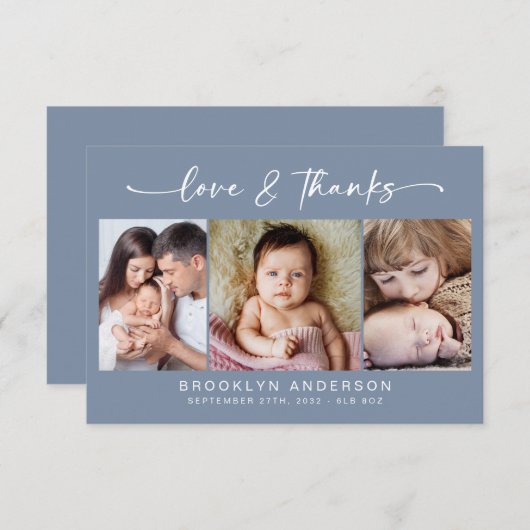 愛と感謝してい |写真モダン3枚の新生児 サンキューカード