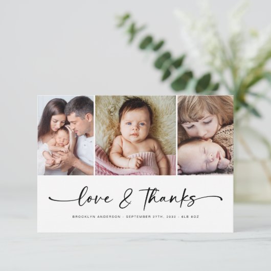 愛と感謝してい |写真モダン3枚の新生児 サンキューカード