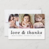 愛と感謝してい |写真3枚の新生児 サンキューカード (正面)