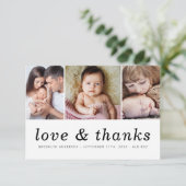 愛と感謝してい |写真3枚の新生児 サンキューカード (スタンド正面)