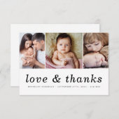 愛と感謝してい |写真3枚の新生児 サンキューカード (正面/裏面)