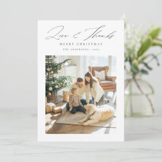 愛と感謝してい | 家族モダン写真クリスマス シーズンカード (スタンド正面)