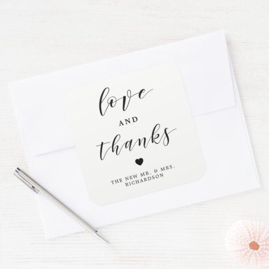 愛と感謝してい |白黒結婚の スクエアシール (封筒)