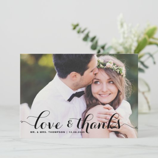 愛と感謝してい |黒い書道写真結婚の写真 サンキューカード (スタンド正面)