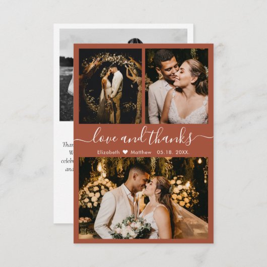 愛と感謝していTerracottaの結婚写真 サンキューカード (正面/裏面)